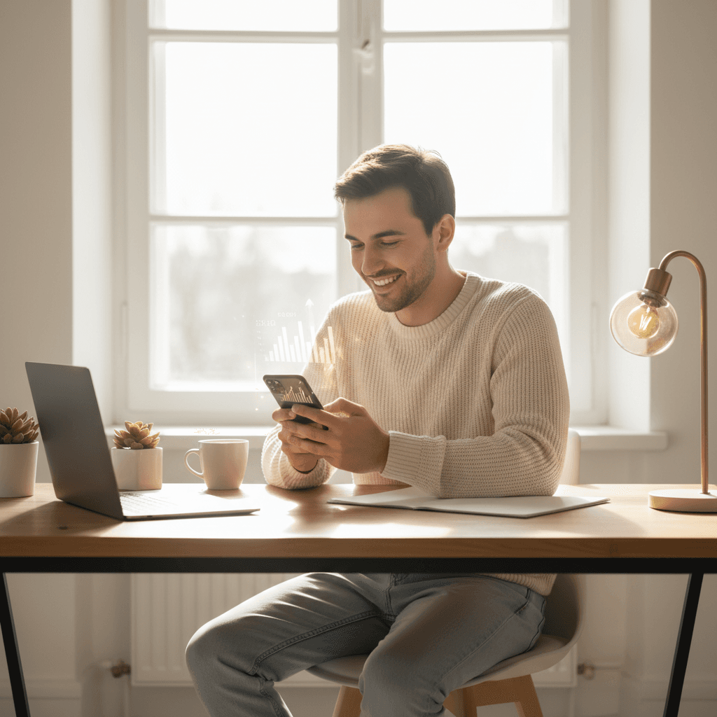 Social media affiliate marketer checking earnings